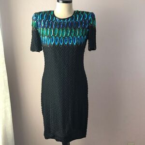 Stenay Black Beading and Peacock Sequin Dress 10